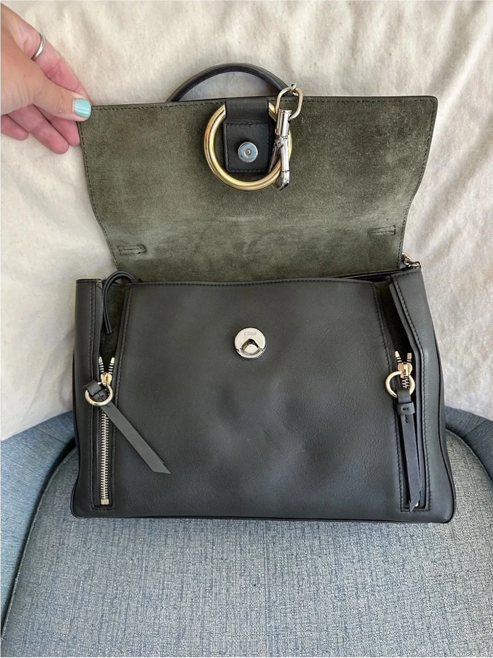 Chloe Faye Day Bag Dark Grey Leather Medium